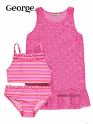 George乔治英国女童粉色镂空罩衫沙滩比基尼分体泳衣条纹