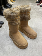 韩国东大门冬季加绒厚底圆头，时尚皮带扣中筒雪地，靴毛毛靴子女