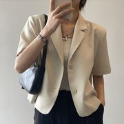 韩版短袖西装外套女2024夏季薄款垂感短款时尚，休闲小西服上衣