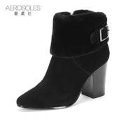 Aerosoles/爱柔仕秋冬加厚牛皮绒面侧拉链皮带扣时尚女短靴7003