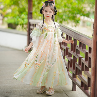 连衣裙中国风超仙古装刺绣，女孩儿童名族风女童汉服表演服装
