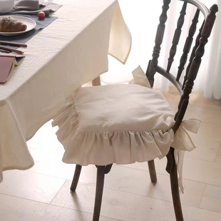 外贸法式椅垫美式餐椅坐垫纯棉，可拆洗全棉花边，绑带布艺椅子垫5cm