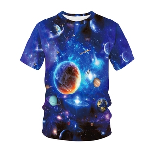 夏男士3D立体宇宙星空潮牌速干透气宽松大码冰丝个性气短袖T恤衫