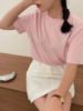 粉色短袖t恤女2024新夏季韩版简单休闲纯棉宽松圆领正肩上衣百搭