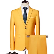 男士商务休闲正装西装套装主持演出黄色西服新郎结婚晚礼服两件套