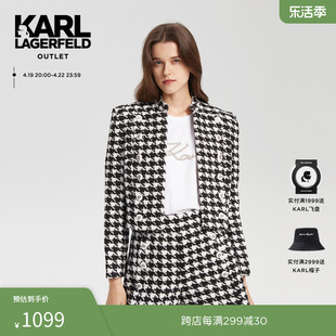 karllagerfeld法式小香风千鸟，格粗花呢短外套，时尚气质垫肩夹克女