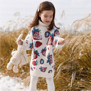 女童高领草莓毛衣中长款加绒加厚冬装洋气保暖儿童针织打底衫