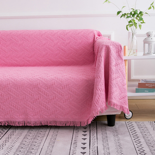外贸沙发毯沙发巾沙发盖布，防尘布椅子布，粉色毯子ins风针织防尘盖
