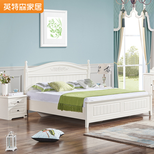 英特森韩式床田园风格简欧双人床1.8箱式高箱储物公主实木板式床