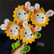 向日葵兔子diy手工编织花束毛线，自制送礼物，材料包太阳花玩偶成品
