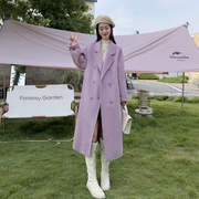 紫色赫本风高端双面羊绒，大衣女2023冬中长款羊毛呢子大衣外套