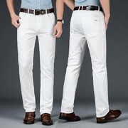 高端品牌品质男裤白色，春季男弹力，长裤直筒修身纯白色牛仔裤男