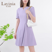lavinia紫色法式连衣裙，高级感女春夏ol通勤气质，百褶裙j13l24