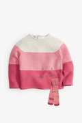 英国next女宝女童粉红条纹套头针织毛衣+裤袜两件套
