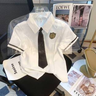 夏季韩版校服英伦学院风jk制服，衬衫女装短袖白色衬衣减龄领带上衣