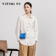 Yifini/易菲纯棉宽松中长款衬衫女秋新长袖白色衬衣女士上衣