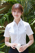 白衬衫女短袖薄款职业正装夏季气质面试工装工作服寸v领白色衬衣