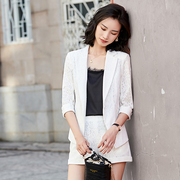 白色蕾丝小西装两件套套装短裤子，韩版修身显瘦短外套西服女士8901