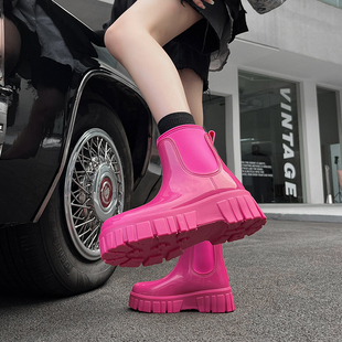 网红马丁雨靴女外穿厚底，水鞋防水靴，胶鞋防滑短筒日式果冻雨鞋