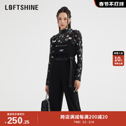 LOFTSHINE珞炫黑色背带裤收腰显瘦高级百搭休闲工装裤72314973