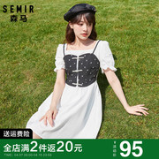 森马连衣裙女2024夏季假两件设计感黑白短裙中国风盘扣裙子潮