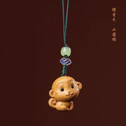 紫檀木质雕刻生肖猴手机链 可爱小动物猴子吊坠钥匙扣DIY配饰品件