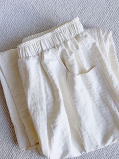 日系米白色棉麻工装直筒裤，子女夏季薄款宽松显瘦高腰阔腿凉爽长裤
