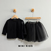 韩国~黑色高级感!女童风格系列，字母r纯棉，长袖t恤+松紧腰网纱半裙