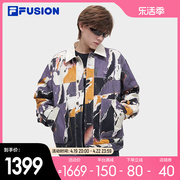 filafusion斐乐潮牌棉服男2024春时尚休闲满印宽松翻领外套