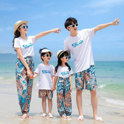 2024亲子装夏装一家三口四口母女装全家旅游度假拍照沙滩套装