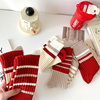 粗针针织袜子复古条纹撞色大红色粗线堆堆袜秋冬款男女运动中筒袜