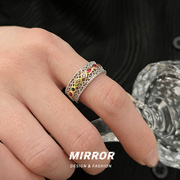 麋小人925纯银蕾丝镂空复古彩钻布布风戒指女指环小众设计 BCJ924