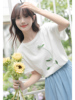 日系白色短袖T恤女夏季小众设计感立体花朵甜美别致体恤上衣
