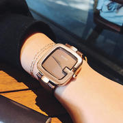 女咖啡皮带手表时尚士玫瑰金气质(金气质，)潮流个性香港guou方形