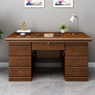 中式实木办公桌写字电脑桌，台式家用卧室一体，书桌带抽屉单人办公室