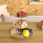 欧式三层水果盘家用茶几点心盘创意陶瓷蛋糕盘子多层双层干果盘