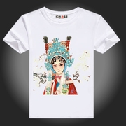 中国风复古民族印花短袖t恤卡通京剧脸谱圆领，男女士夏装半袖大码