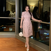 glec高端大码女装，夏装2024年中国风时尚，优雅改良版旗袍连衣裙