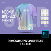 9款oversize潮牌大码短袖t恤印花图案设计ps样机素材展示效果图
