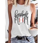 2022欧美跨境夏季女装无袖背心baseballmom棒球字母印花T恤衫