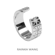 RAINKA WANG王闪闪原创设计925银镀金米字格精致个性开口情侣戒指