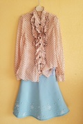 品牌外贸白蓝紫蕾丝雪纺真丝欧根纱拼接刺绣清新复古单件短袖