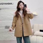 韩版连帽宽松羊羔毛外套(毛外套，)女冬季减龄颗粒，绒皮毛一体大衣中长款