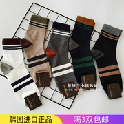 进口韩国东大门男士，中筒袜秋冬条纹，棉潮ins休闲时尚长袜