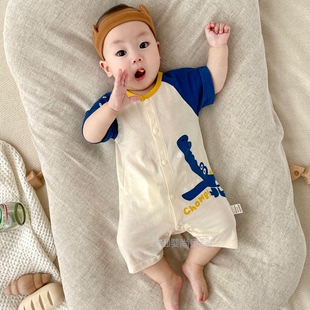婴儿衣服男宝宝短袖连体衣，夏季薄款半袖卡通，可爱超萌爬服纯棉哈衣