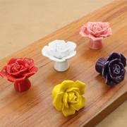 玫瑰花陶瓷拉手橱柜衣柜，手捏卡通欧式现代简约彩色把手