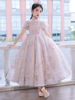 女孩粉色公主裙高端钢琴演奏礼服，大童走秀主持人，生日表演服小礼裙