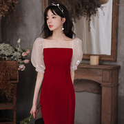 敬酒服新娘夏季日常平时可穿订婚连衣裙红色，小个子礼服裙女回门服