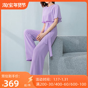 美妃雅紫色连体裤女夏长款2023年短袖雪纺气质连身阔腿裤套装