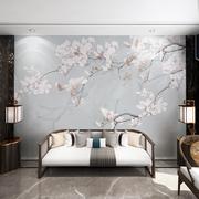 现代中式素色电视墙壁画，客厅定制无缝背景墙，装饰壁纸玉兰花卉墙纸